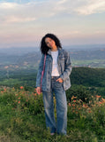 DAXUEN medium blue vintage-fade wide-leg jeans — model photo
