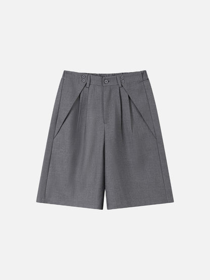 DAXUEN Medium grey wide-leg shorts with pleats and waistband