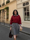 DAXUEN Medium grey wide-leg shorts with pleats and waistband — model photo