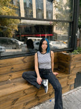 DAXUEN Sleeveless knit top with melange pattern and embroidery — model photo