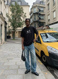 DAXUEN Oversized Metallic Oval Graphic Tee — model photo