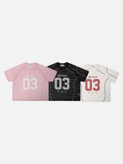 DAXUEN Relaxed-fit mesh t-shirt with contrasting stitching