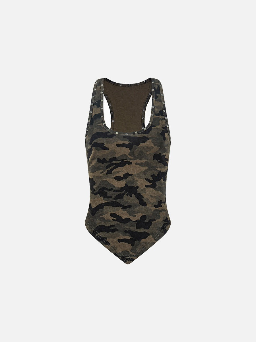 Metal studded camouflage tank top