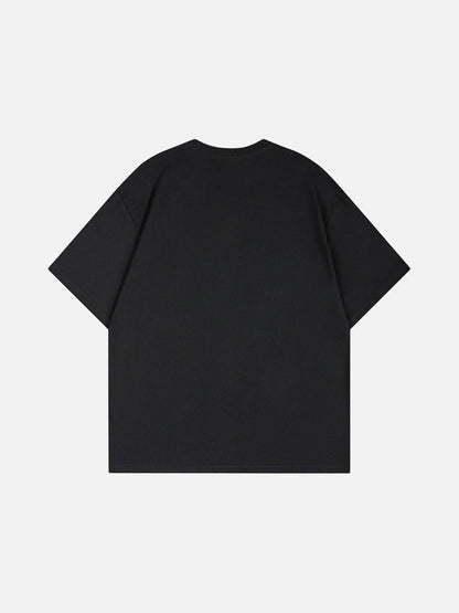 DAXUEN Short-sleeved T-shirt with metallic emblem and pleated details
