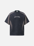 DAXUEN dark grey-blue oversized jagged wordmark graphic tee
