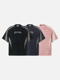 DAXUEN dark grey-blue oversized jagged wordmark graphic tee
