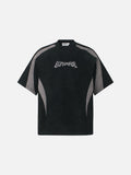 DAXUEN dark grey-blue oversized jagged wordmark graphic tee