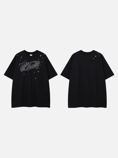 DAXUEN Metallic star embroidered short-sleeved T-shirt