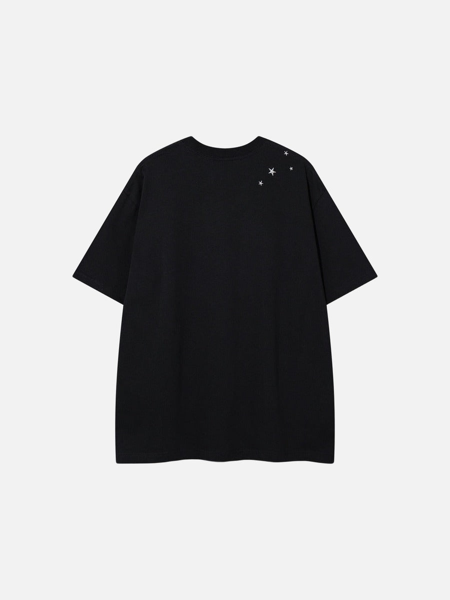DAXUEN Metallic star embroidered short-sleeved T-shirt