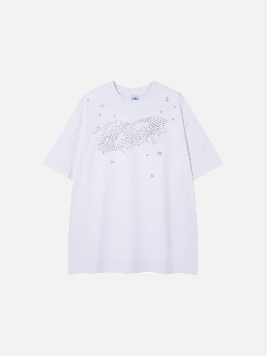 DAXUEN Metallic star embroidered short-sleeved T-shirt