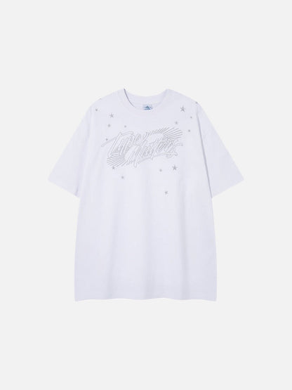 DAXUEN Metallic star embroidered short-sleeved T-shirt