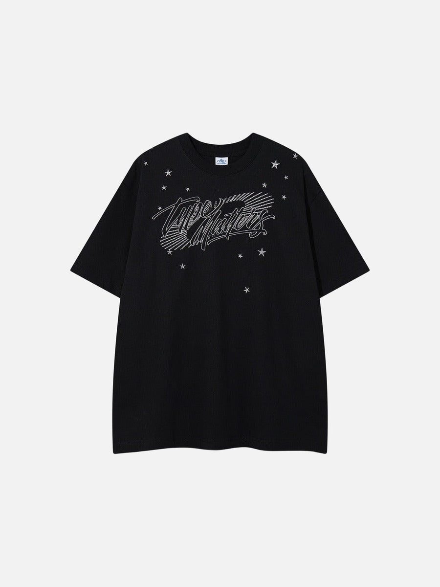 DAXUEN Metallic star embroidered short-sleeved T-shirt