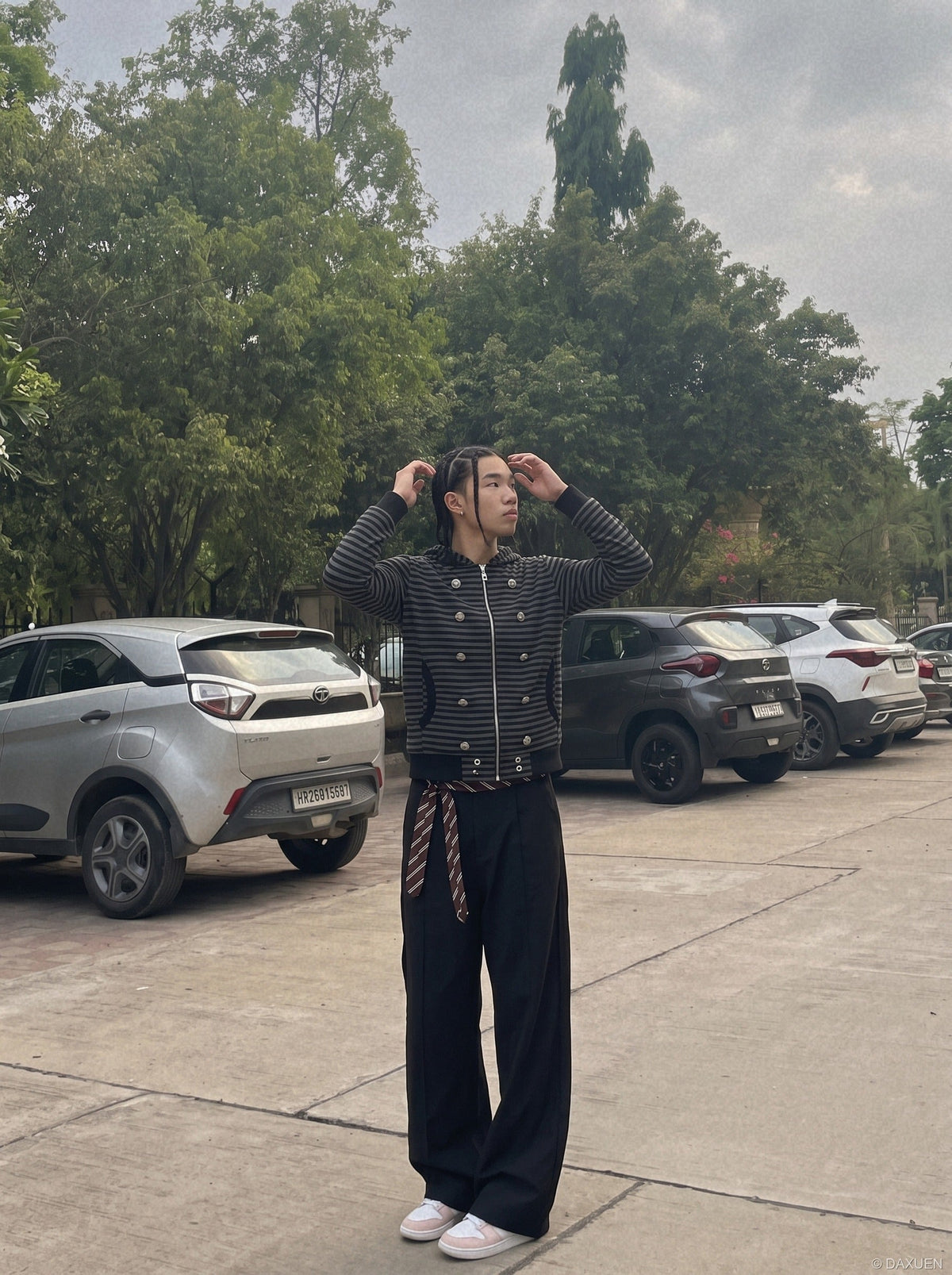 Metallic Studded Black Zip-Up Hoodie