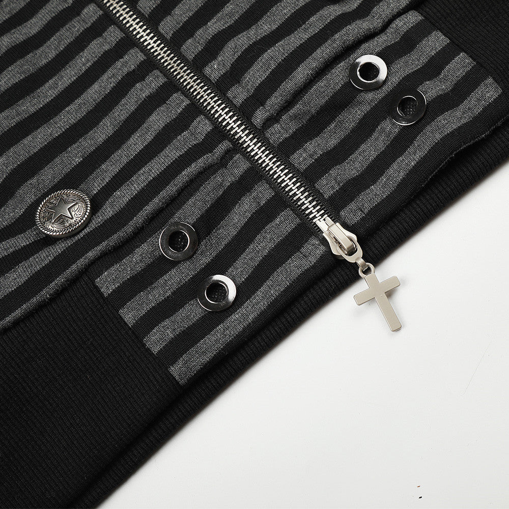 Metallic Studded Black Zip-Up Hoodie
