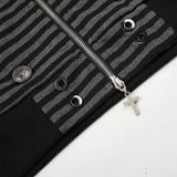 Metallic Studded Striped Zip-Up Hoodie