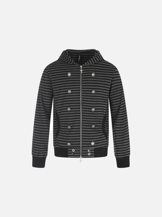 DAXUEN black and grey striped metallic-studded zip-up hoodie