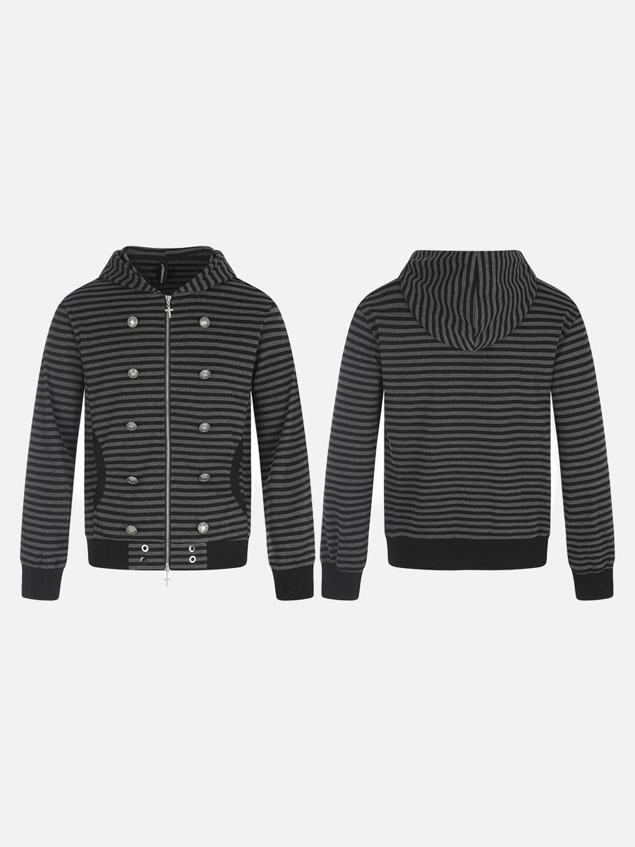 Metallic Studded Striped Zip-Up Hoodie