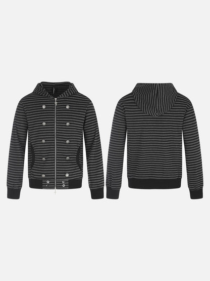 Metallic Studded Striped Zip-Up Hoodie
