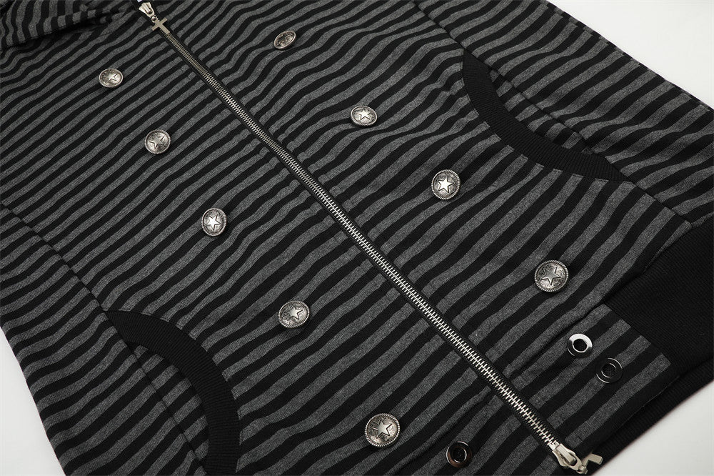 Metallic Studded Striped Zip-Up Hoodie