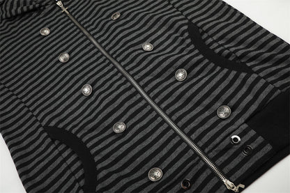 Metallic Studded Striped Zip-Up Hoodie