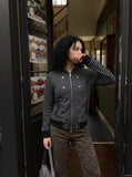 Metallic Studded Striped Zip-Up Hoodie