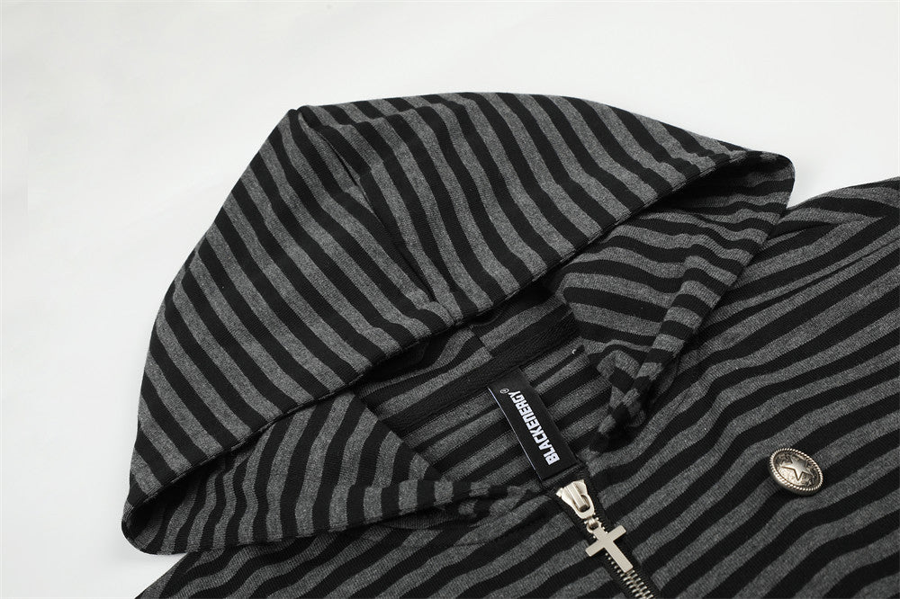 Metallic Studded Striped Zip-Up Hoodie