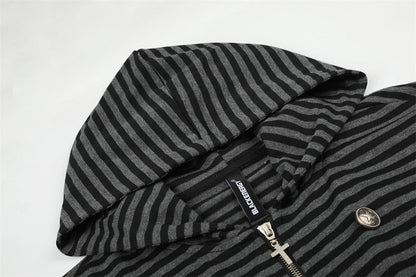 Metallic Studded Striped Zip-Up Hoodie