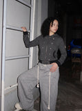 DAXUEN black and grey striped metallic-studded zip-up hoodie — model photo