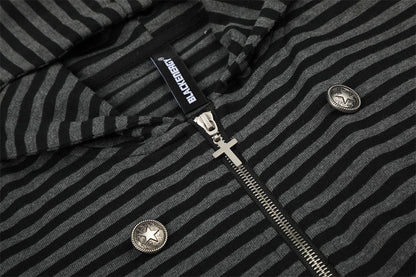 Metallic Studded Striped Zip-Up Hoodie