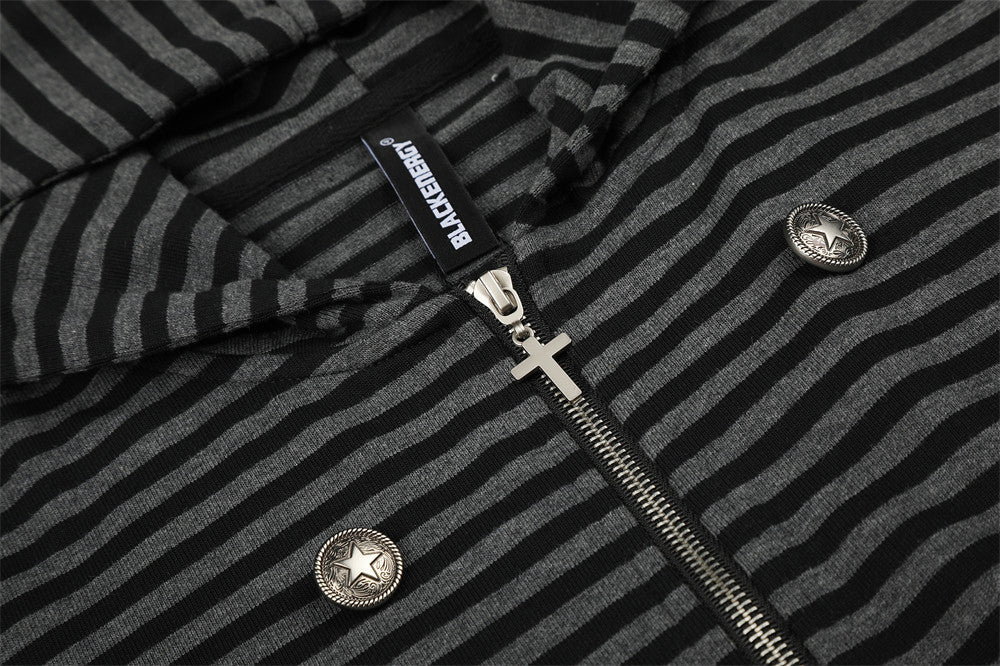 Metallic Studded Black Zip-Up Hoodie