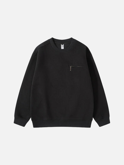 Metallic-Tab Pocket Oversized Crewneck Sweatshirt