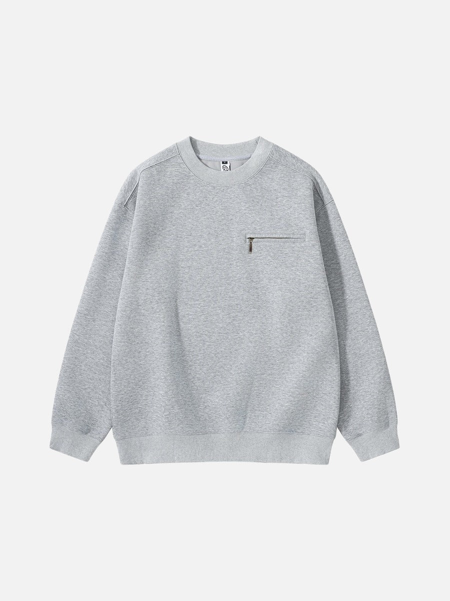 DAXUEN black oversized crewneck sweatshirt with metallic zip pocket