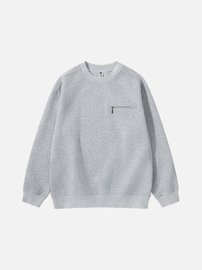 DAXUEN black oversized crewneck sweatshirt with metallic zip pocket