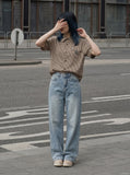 DAXUEN Men's short-sleeved micro-check button-up shirt — model photo