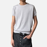 DAXUEN Men's ribbed short sleeve t-shirt in black and light grey