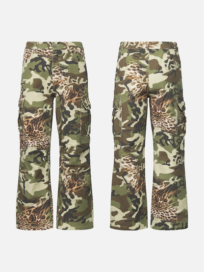 DAXUEN olive green and brown mixed camouflage leopard wide-leg cargo pants