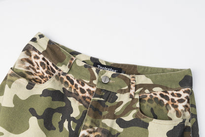 DAXUEN olive green and brown mixed camouflage leopard wide-leg cargo pants