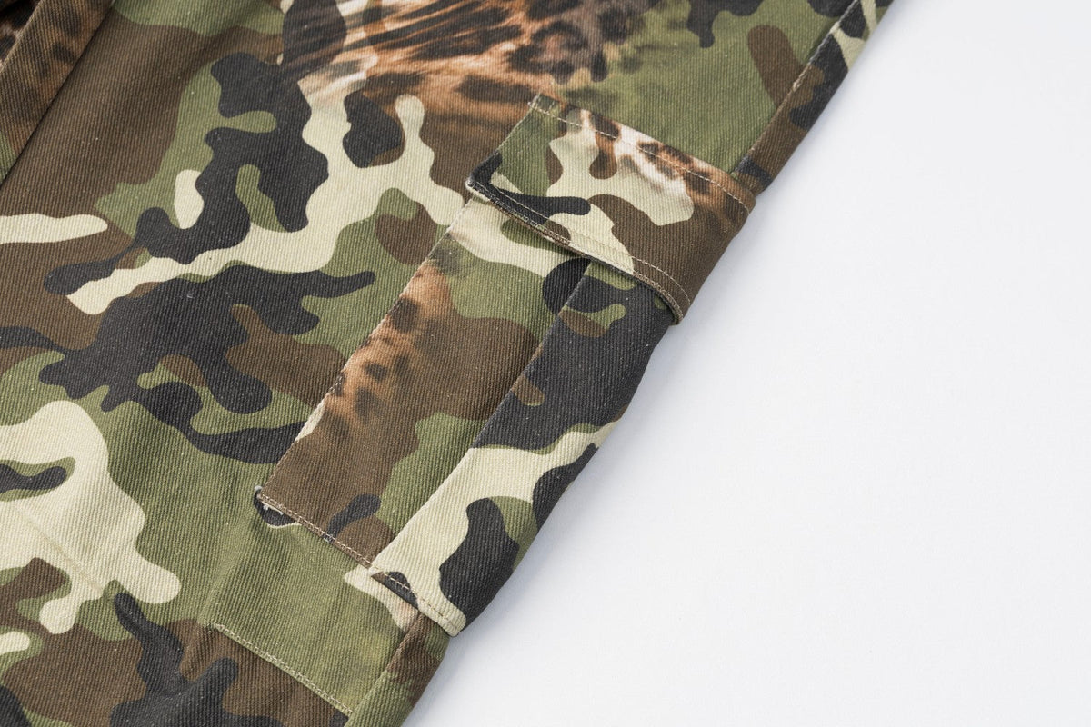 DAXUEN olive green and brown mixed camouflage leopard wide-leg cargo pants