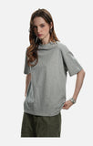 DAXUEN black mock neck oversized cotton tee