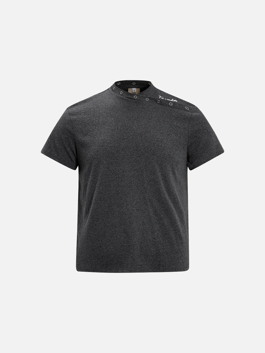 DAXUEN Mock-neck short-sleeve t-shirt in black and dark heather grey