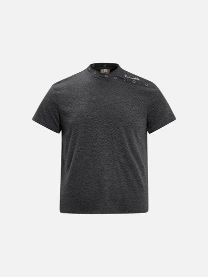 DAXUEN Mock-neck short-sleeve t-shirt in black and dark heather grey