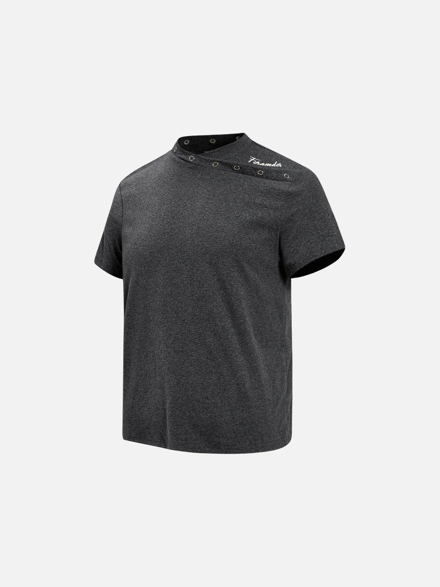 DAXUEN Mock-neck short-sleeve t-shirt in black and dark heather grey