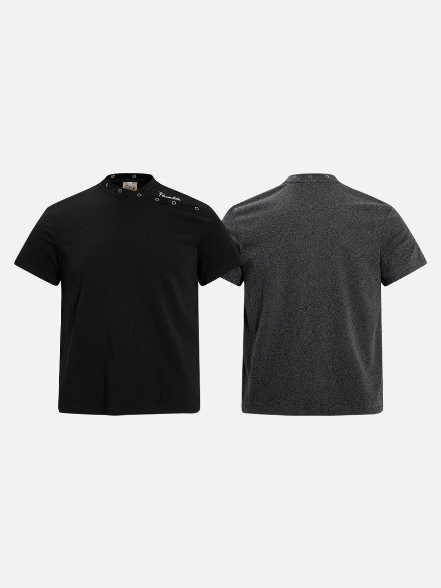 DAXUEN Mock-neck short-sleeve t-shirt in black and dark heather grey