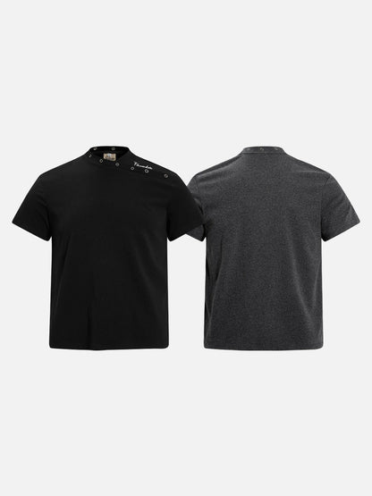 DAXUEN Mock-neck short-sleeve t-shirt in black and dark heather grey