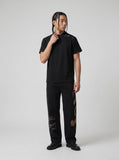 DAXUEN Mock-neck short-sleeve t-shirt in black and dark heather grey — model photo