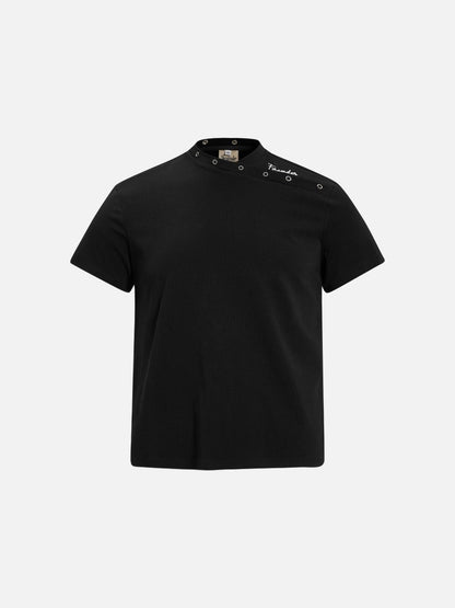 DAXUEN Mock-neck short-sleeve t-shirt in black and dark heather grey