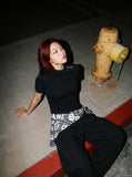 DAXUEN Mock-neck short-sleeve t-shirt in black and dark heather grey — model photo