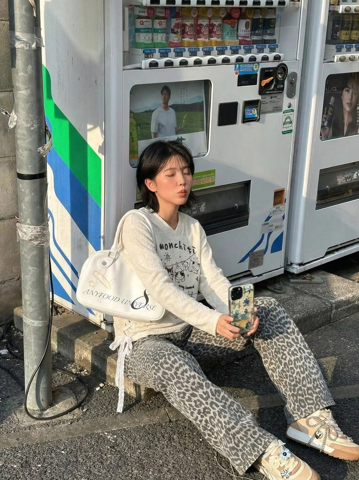 DAXUEN Monchiti Cartoon Cats Long Sleeve Top — model photo
