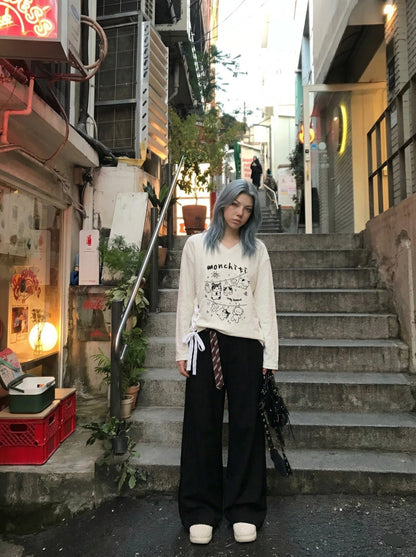 DAXUEN Monchiti Cartoon Cats Long Sleeve Top — model photo