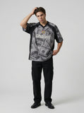 DAXUEN Oversized V-neck T-shirt with money print — model photo